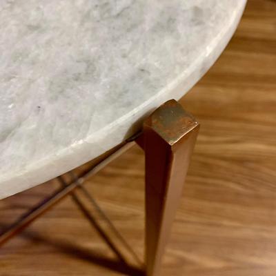 LOT 39 L: Set of 2 Circular Marble Top Tables w/ Metal Bases