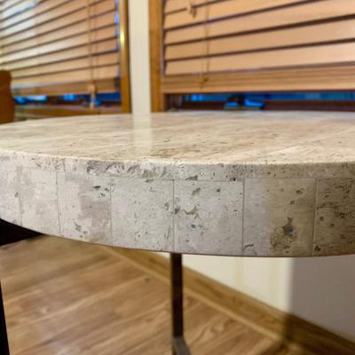 LOT 39 L: Set of 2 Circular Marble Top Tables w/ Metal Bases