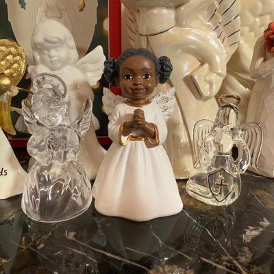 LOT 43D: Angel Home Decor - Lenox Holiday Angel Bell w/ Box, Waterford Crystal Ornaments, Willow Tree & More