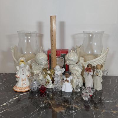 LOT 43D: Angel Home Decor - Lenox Holiday Angel Bell w/ Box, Waterford Crystal Ornaments, Willow Tree & More