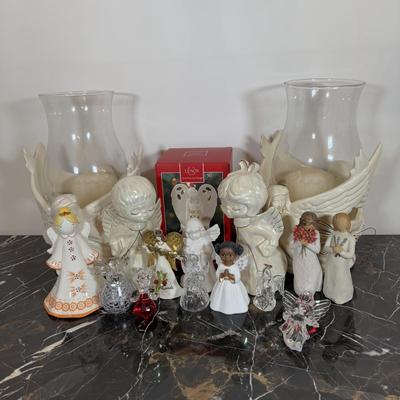 LOT 43D: Angel Home Decor - Lenox Holiday Angel Bell w/ Box, Waterford Crystal Ornaments, Willow Tree & More