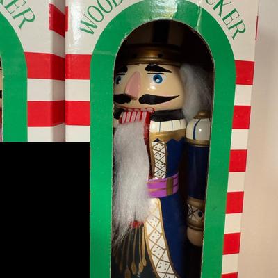 LOT 46D: Vintage Santa Nesting Dolls & Three Wooden Nutcrackers w/ Boxes