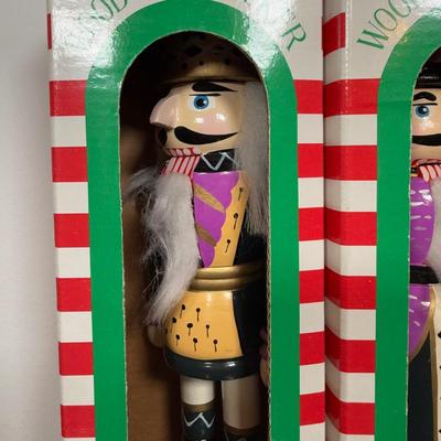 LOT 46D: Vintage Santa Nesting Dolls & Three Wooden Nutcrackers w/ Boxes