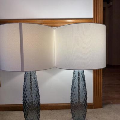 LOT 49F: Pair of Light Blue Glass Base Lamps