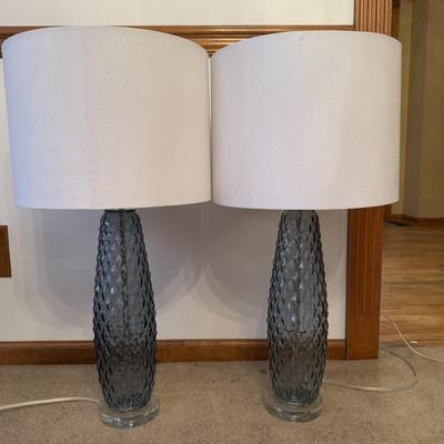 LOT 49F: Pair of Light Blue Glass Base Lamps