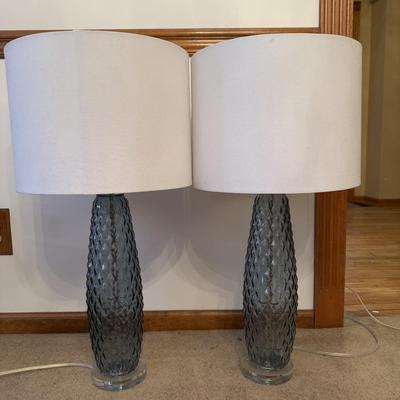 LOT 49F: Pair of Light Blue Glass Base Lamps