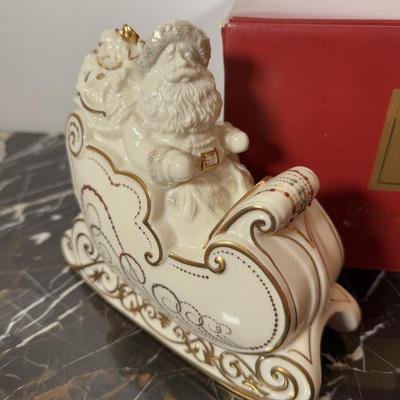 LOT 50D: Lenox Christmas - Stacking Snowman Candy Box, Yuletide Snowman Votive, Snowman’s Glow Votive, Dash Away All Santa in Sleigh...