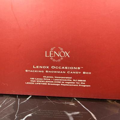 LOT 50D: Lenox Christmas - Stacking Snowman Candy Box, Yuletide Snowman Votive, Snowman’s Glow Votive, Dash Away All Santa in Sleigh...