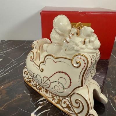 LOT 50D: Lenox Christmas - Stacking Snowman Candy Box, Yuletide Snowman Votive, Snowman’s Glow Votive, Dash Away All Santa in Sleigh...