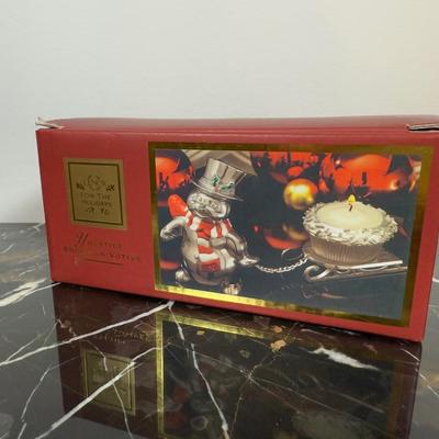 LOT 50D: Lenox Christmas - Stacking Snowman Candy Box, Yuletide Snowman Votive, Snowman’s Glow Votive, Dash Away All Santa in Sleigh...