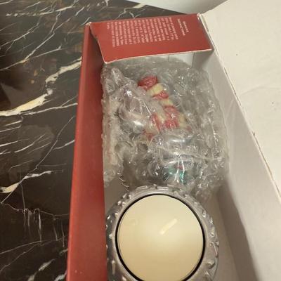 LOT 50D: Lenox Christmas - Stacking Snowman Candy Box, Yuletide Snowman Votive, Snowman’s Glow Votive, Dash Away All Santa in Sleigh...