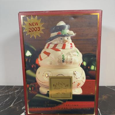 LOT 50D: Lenox Christmas - Stacking Snowman Candy Box, Yuletide Snowman Votive, Snowman’s Glow Votive, Dash Away All Santa in Sleigh...