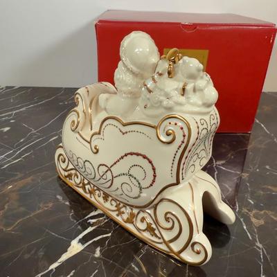 LOT 50D: Lenox Christmas - Stacking Snowman Candy Box, Yuletide Snowman Votive, Snowman’s Glow Votive, Dash Away All Santa in Sleigh...