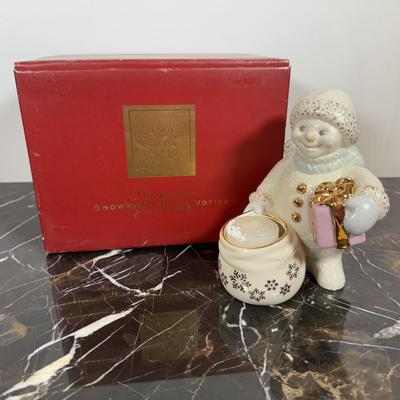 LOT 50D: Lenox Christmas - Stacking Snowman Candy Box, Yuletide Snowman Votive, Snowman’s Glow Votive, Dash Away All Santa in Sleigh...