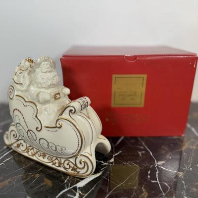 LOT 50D: Lenox Christmas - Stacking Snowman Candy Box, Yuletide Snowman Votive, Snowman’s Glow Votive, Dash Away All Santa in Sleigh...