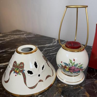 LOT 50D: Lenox Christmas - Stacking Snowman Candy Box, Yuletide Snowman Votive, Snowman’s Glow Votive, Dash Away All Santa in Sleigh...