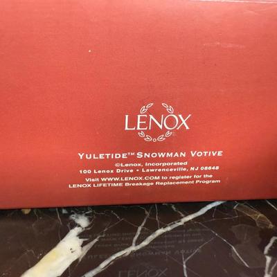 LOT 50D: Lenox Christmas - Stacking Snowman Candy Box, Yuletide Snowman Votive, Snowman’s Glow Votive, Dash Away All Santa in Sleigh...