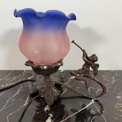 LOT 51D: Art Glass Rose, Vases & Cherub Tulip Lamp