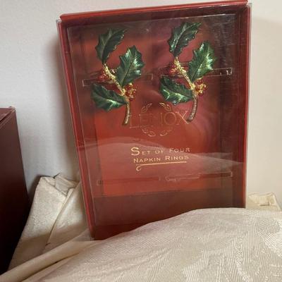 LOT 53D: Lenox Holiday Hostess Dish, Special Plate, Say it With Silk Cups, Holly Bowls & Shaped Treat Trays