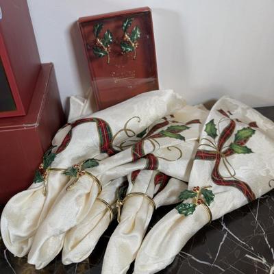 LOT 53D: Lenox Holiday Hostess Dish, Special Plate, Say it With Silk Cups, Holly Bowls & Shaped Treat Trays