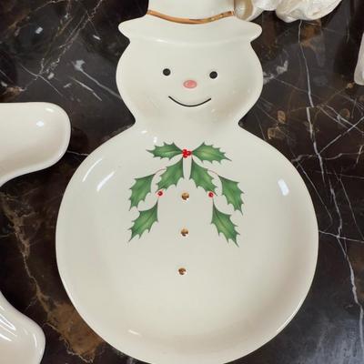 LOT 53D: Lenox Holiday Hostess Dish, Special Plate, Say it With Silk Cups, Holly Bowls & Shaped Treat Trays