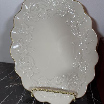 LOT 53D: Lenox Holiday Hostess Dish, Special Plate, Say it With Silk Cups, Holly Bowls & Shaped Treat Trays
