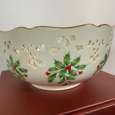 LOT 53D: Lenox Holiday Hostess Dish, Special Plate, Say it With Silk Cups, Holly Bowls & Shaped Treat Trays