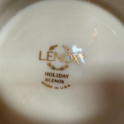 LOT 53D: Lenox Holiday Hostess Dish, Special Plate, Say it With Silk Cups, Holly Bowls & Shaped Treat Trays