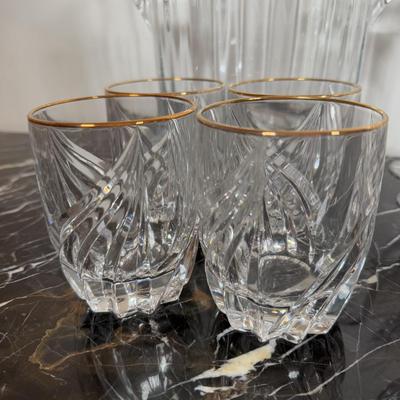 LOT 58D: Lenox Rocks & Wine Glasses w/ Block Crystal Ice Bucket & Flutes