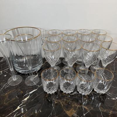LOT 58D: Lenox Rocks & Wine Glasses w/ Block Crystal Ice Bucket & Flutes