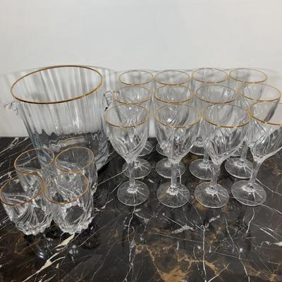 LOT 58D: Lenox Rocks & Wine Glasses w/ Block Crystal Ice Bucket & Flutes