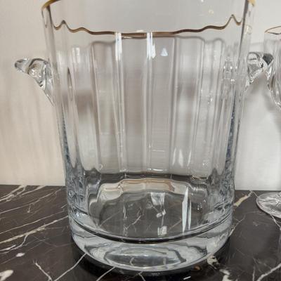 LOT 58D: Lenox Rocks & Wine Glasses w/ Block Crystal Ice Bucket & Flutes