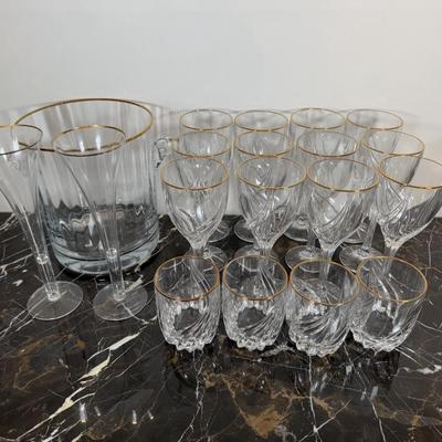 LOT 58D: Lenox Rocks & Wine Glasses w/ Block Crystal Ice Bucket & Flutes