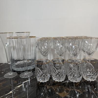 LOT 58D: Lenox Rocks & Wine Glasses w/ Block Crystal Ice Bucket & Flutes