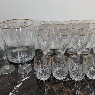 LOT 58D: Lenox Rocks & Wine Glasses w/ Block Crystal Ice Bucket & Flutes