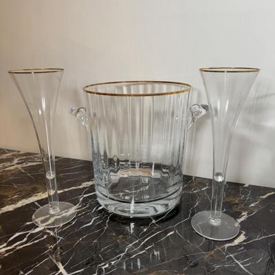 LOT 58D: Lenox Rocks & Wine Glasses w/ Block Crystal Ice Bucket & Flutes