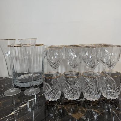 LOT 58D: Lenox Rocks & Wine Glasses w/ Block Crystal Ice Bucket & Flutes