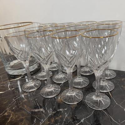 LOT 58D: Lenox Rocks & Wine Glasses w/ Block Crystal Ice Bucket & Flutes