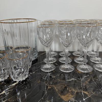 LOT 58D: Lenox Rocks & Wine Glasses w/ Block Crystal Ice Bucket & Flutes
