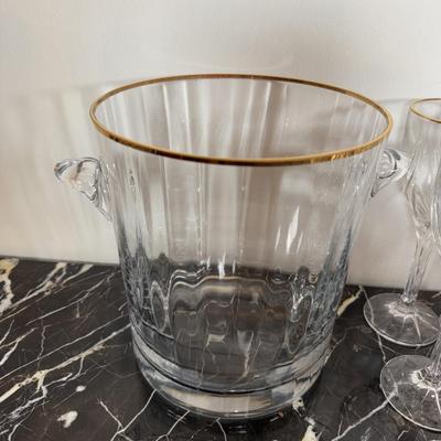 LOT 58D: Lenox Rocks & Wine Glasses w/ Block Crystal Ice Bucket & Flutes