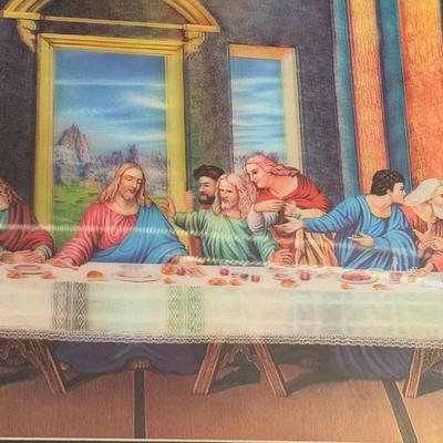 LOT 68F: Oleg Cassini Crystal Cross, Holographic Framed Last Supper & Glass Lit Church Decor