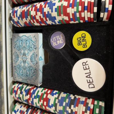 LOT 71F: Poker Chips Set, Variety of Champagne Flutes, Decanters, Crystal Ice Bucket & More