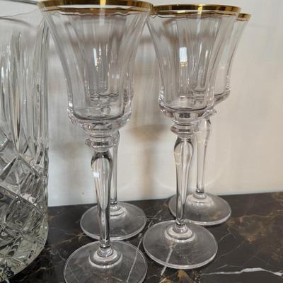 LOT 71F: Poker Chips Set, Variety of Champagne Flutes, Decanters, Crystal Ice Bucket & More
