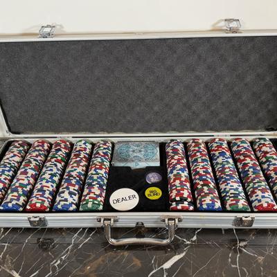 LOT 71F: Poker Chips Set, Variety of Champagne Flutes, Decanters, Crystal Ice Bucket & More