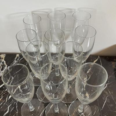 LOT 71F: Poker Chips Set, Variety of Champagne Flutes, Decanters, Crystal Ice Bucket & More