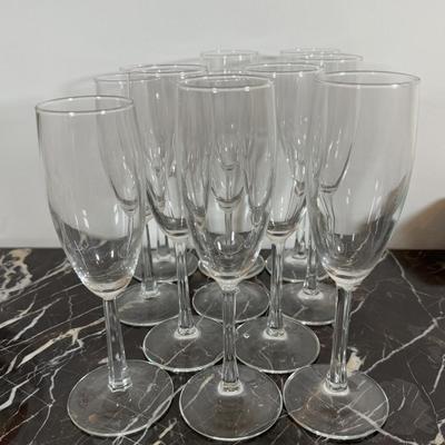 LOT 71F: Poker Chips Set, Variety of Champagne Flutes, Decanters, Crystal Ice Bucket & More