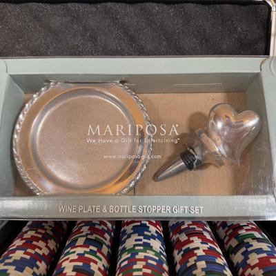 LOT 71F: Poker Chips Set, Variety of Champagne Flutes, Decanters, Crystal Ice Bucket & More