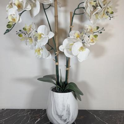 LOT 76D: Framed Charles Zhan “Forest Creek Giclee” Print & Faux Potted Orchid