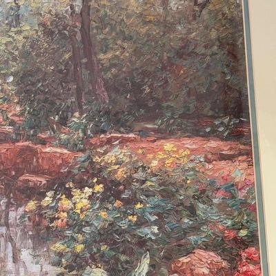 LOT 76D: Framed Charles Zhan “Forest Creek Giclee” Print & Faux Potted Orchid