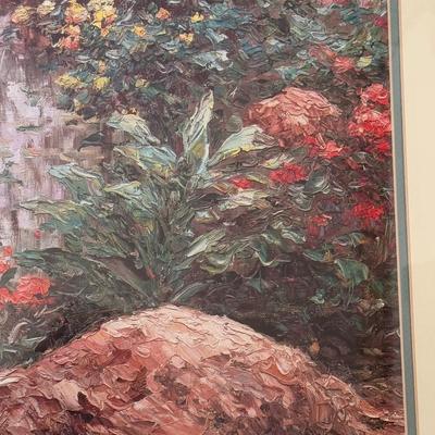 LOT 76D: Framed Charles Zhan “Forest Creek Giclee” Print & Faux Potted Orchid